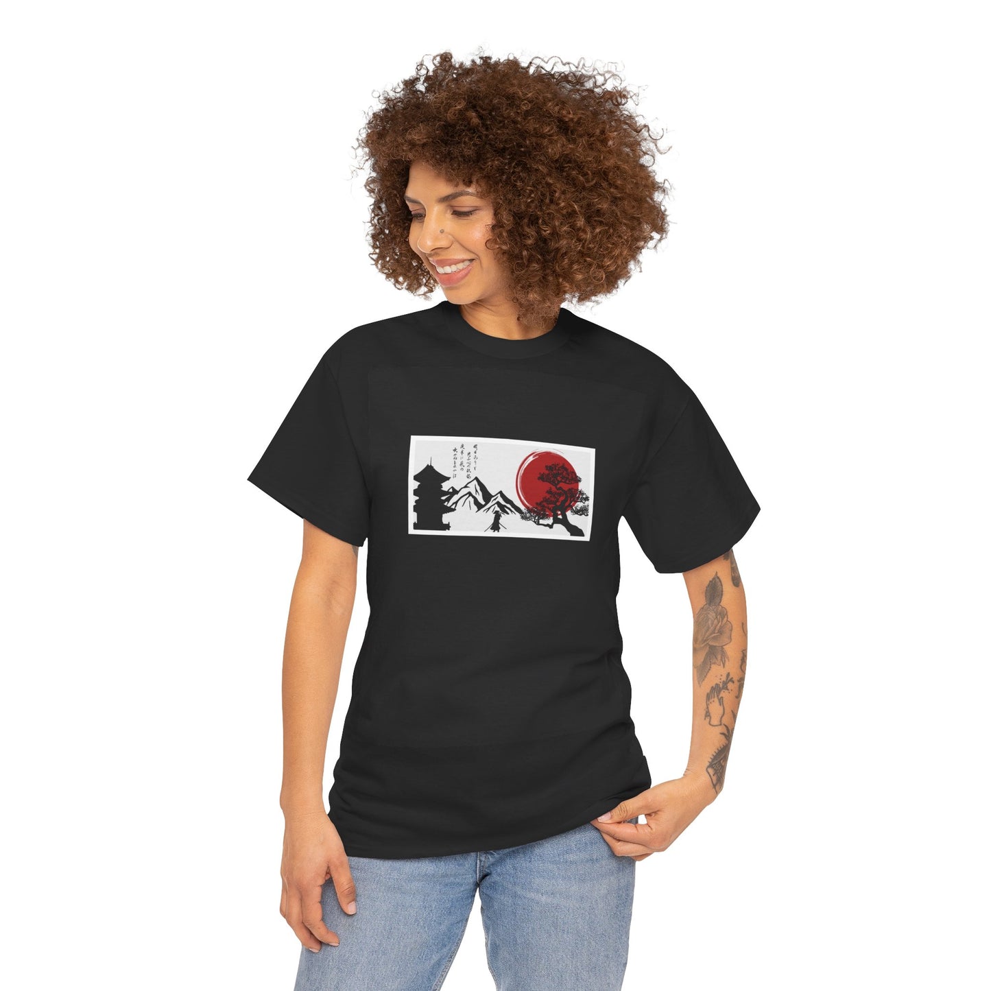 Japanese Mountain Black Unisex Heavy Cotton Tee